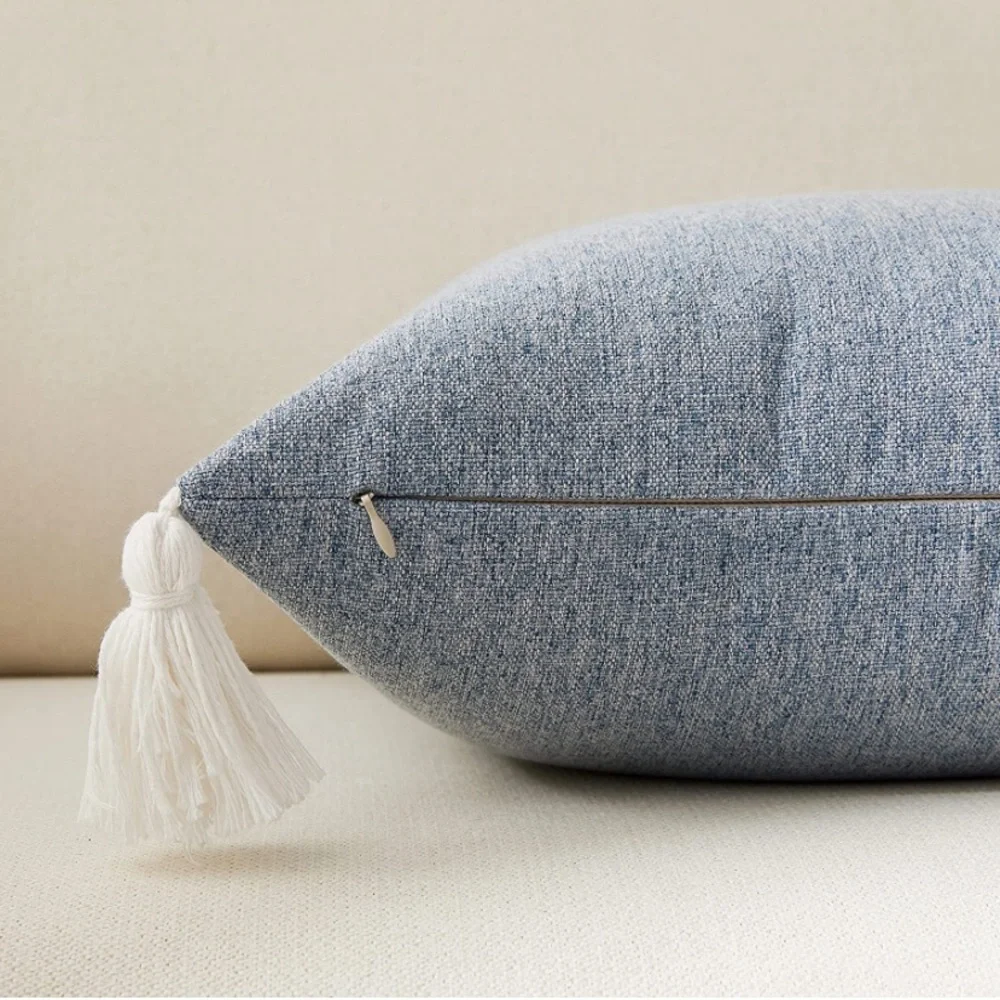 Luxury Home | Boho Coastal Misty Blue & White Tassel Corner Throw Pillow Covers
